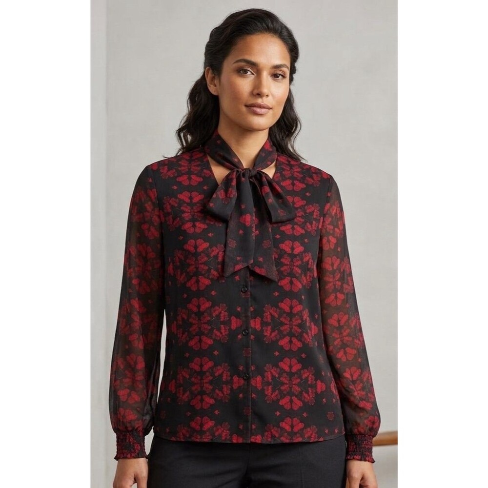 Alice + Olivia Women’s Black And Red Floral Blouse Size Medium